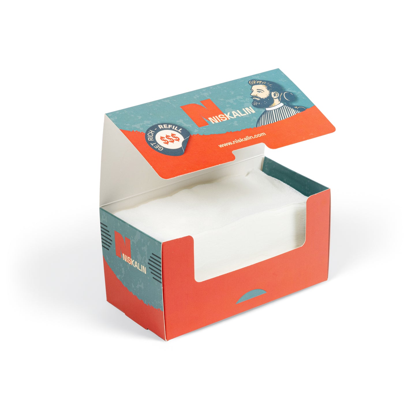 Open verpakking Barber met NISKALIN kragen erin